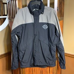 Harley Davidson men’s small coat jacket many pockets hood rain jacket has liner